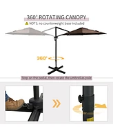 Simplie Fun 10ft Offset Patio Umbrella with Base, Hanging Aluminum and Steel Cantilever Umbrella with 360 Rotation, Easy Tilt, 8 Ribs, Crank