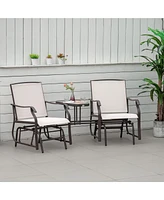 Streamdale Furniture Outdoor Glider Chairs with Coffee Table, Patio 2-Seat Rocking Chair Swing Loveseat with Breathable Sling for Backyard, Garden, an