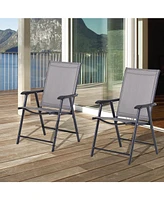 Streamdale Furniture Set of 2 Patio Folding Chairs, Stackable Outdoor Sling Patio Dining Chairs with Armrests for Lawn, Camping, Dining, Beach, Metal