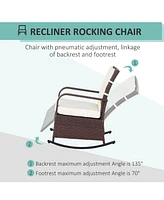 Streamdale Furniture Wicker Outdoor Rocking Chair, Patio Recliner with Adjustment Backrest, Pe Rattan Lounge Chair with Adjustable Footrest and Cushio