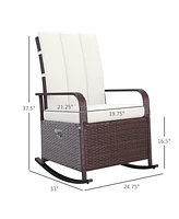 Simplie Fun Wicker Outdoor Rocking Chair, Patio Recliner with Adjustment Backrest, Pe Rattan Lounge Chair with Adjustable Footrest and Cushions for Ga