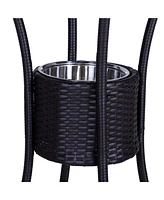Rattan Wicker Bar Set for 3 Pcs with Ice Buckets, Patio Furniture with 1 Bar Table and 2 Bar Stools for Poolside, Backyard, Porches