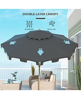 Streamdale Furniture 9' Patio Umbrella with Push Button Tilt and Crank, Double Top Ruffled Outdoor Market Table Umbrella with 8 Ribs, for Garden, Deck