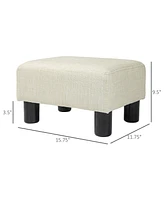 Simplie Fun Ottoman Foot Rest, Small Foot Stool with Linen Fabric Upholstery and Plastic Legs, Cube Ottoman for Living Room