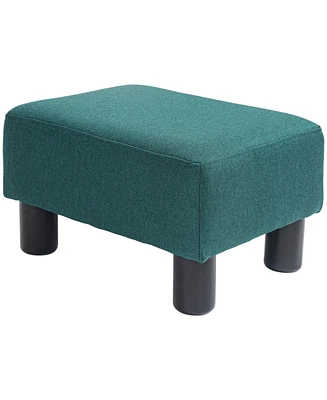 Ottoman Foot Rest, Small Foot Stool with Linen Fabric Upholstery and Plastic Legs, Cube Ottoman for Living Room, Green
