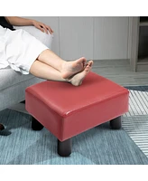 Simplie Fun Ottoman Foot Rest, Small Foot Stool with Faux Leather Upholstery, Rectangular Ottoman Footrest with Padded Foam Seat and Plastic Legs, Red