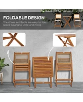 Streamdale Furniture 3 Pieces Patio Bistro Set Foldable Wooden Pe Rattan Conversation Furniture Outdoor with Cushions, for Porch, Backyard, Garden, Li