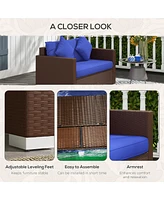 Patio Wicker Loveseat with Cushions, 2-Seat Outdoor Pe Rattan Couch Sofa with Throw Pillows, for Porch, Backyard, Garden, Poolside, Blue