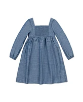 Hope & Henry Little Girls Organic Long Sleeve Ruched Bodice Chambray Dress