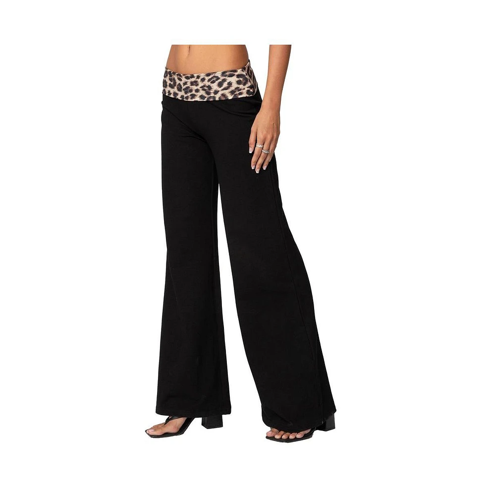 Edikted Women's Leopard Fold Over Pants