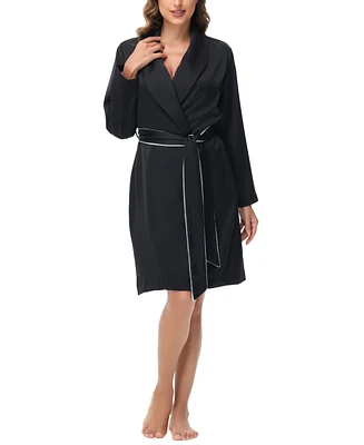 Madision Park Women's Gift Packed Satin Shell Fleece Lined Robe