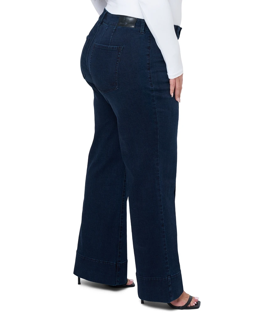 Seven7 Plus Pintuck High Rise Wide Leg Jeans