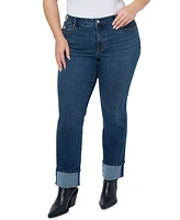 Seven7 Plus Mid Rise Straight Leg Jeans with High Cuff