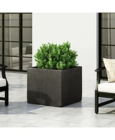 Simplie Fun Sleek Square Cast Stone Planter: Elevate Your Outdoor Oasis