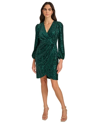 Calvin Klein Women's Sequined Faux-Wrap Sheath Dress