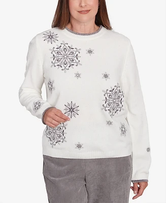 Alfred Dunner Petite Copenhagen Snowflake Embroidered Chenille Sweater