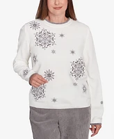 Alfred Dunner Petite Copenhagen Snowflake Embroidered Chenille Sweater