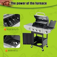 Propane Grill 3 Burner Barbecue Grill Stainless Steel Gas Grill with Side Burner, 37,000 Btu Outdoor Cooking, Patio, Garden Barbecue Grill, Black and