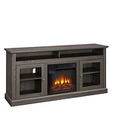 Modern Tv Media Stand Modern Entertainment Console with 18" Fireplace Insert for Tv Up to 65" with Open and Closed Storage Space, Dark Walnu