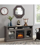 Modern Tv Media Stand Modern Entertainment Console with 18" Fireplace Insert for Tv Up to 65" with Open and Closed Storage Space, Dark Walnu