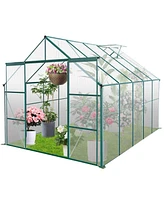 8x10FT Double Door Polycarbonate Greenhouse Raised Base and Anchor Aluminum Heavy Duty Walk-in Greenhouses for Outdoor Backyard in All Season, Green