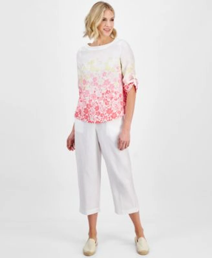 Charter Club Womens Linen Floral Print Top Cropped Pull On Pants Exclusively At Macys