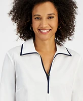 Nautica Jeans Women's Cotton Spread-Collar Long-Sleeve Top