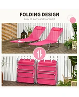 2 Piece Folding Chaise Lounge Chairs, Pool Sun Tanning Chairs, Outdoor Lounge Chairs with 6-Position Reclining Back, Breathable Mesh Seat, Headrest fo