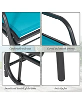 Porch Glider Set of 2, Metal Frame Swing Glider Chairs with Breathable Mesh Fabric, Curved Armrests and Steel Frame for Garden, Poolside, Backyard, Ba