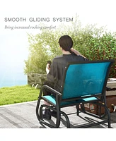 Porch Glider Set of 2, Metal Frame Swing Glider Chairs with Breathable Mesh Fabric, Curved Armrests and Steel Frame for Garden, Poolside, Backyard, Ba