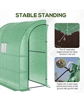 7' x 3' x 7' Lean to Greenhouse, Walk-In Green House, Plant Nursery with 2 Roll-up Doors and Windows, Pe Cover and 3 Wire Shelves, Green