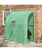 Simplie Fun 7' x 3' x 7' Lean to Greenhouse, Walk-In Green House, Plant Nursery with 2 Roll-up Doors and Windows, Pe Cover and 3 Wire Shelves, Green