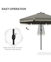 9ft Patio Umbrella with Push Button Tilt and Crank, Ruffled Outdoor Market Table Umbrella with Tassles and 8 Ribs, for Garden, Deck, Pool, Dark Gray