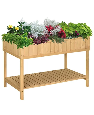 43x18x30in Raised Garden Bed with 8 Pockets and Shelf, Wooden Elevated Planter Box with Legs to Grow Herbs, Vegetables, and Flowers, Natural