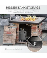 32 Inch Outdoor Propane Gas Fire Pit Table, 50,000 Btu Auto-Ignition Square Faux Ledge Stone Gas Firepit with Lava Rocks and Rain Cover, Csa Certifica