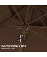9' Patio Umbrella with Push Button Tilt and Crank, Double Top Ruffled Outdoor Market Table Umbrella with 8 Ribs, for Garden, Deck, Pool, Brown