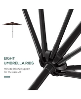 9' x 7' Solar Umbrella, Led Lighted Patio Umbrella for Table or Base with Tilt & Crank, Outdoor Umbrella for Garden, Deck, Backyard, Pool, Beach, Brow