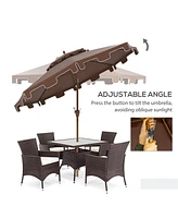 Streamdale Furniture 9' Patio Umbrella with Push Button Tilt and Crank, Double Top Ruffled Outdoor Market Table Umbrella with 8 Ribs, for Garden, Deck