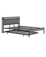 Slickblue Queen Metal Platform Bed Frame with Twin Trundle Versatile Space-Saving Solution