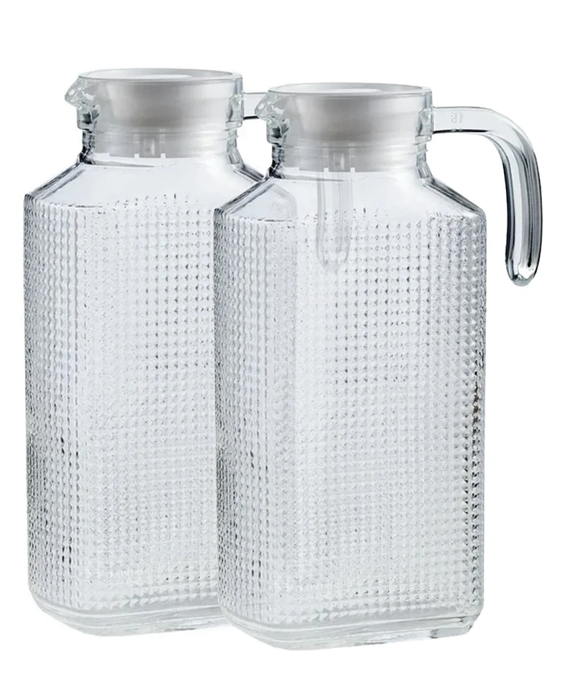 Circleware Frigo Set of 2 Textured Pitchers with Plastic Lid, 63.4 oz.