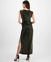 Connected Petite Cowlneck Metallic-Threaded Evening Gown