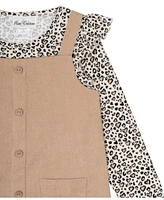 Rare Editions Little Girls Corduroy Jumper with Cheetah Print Tee and Hair Tie, 3-Piece Set