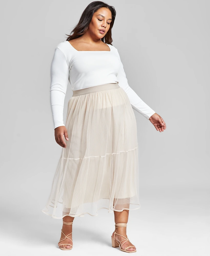 And Now This Plus Pull-On Tulle Midi Skirt, Created for Macy's