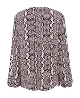 Olsen Women's Long Sleeve Snake Print Blouse