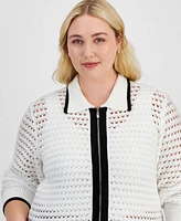 And Now This Trendy Plus Open-Stitch Zip-Front Cardigan, Exclusively at Macy's