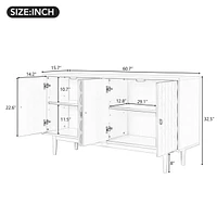 Modern 4-door Sideboard with Convex Pattern Doors and 2 Silver Handle for Living Room, Dining Room, Kitchen (Almond)