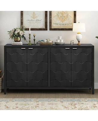 Streamdale Furniture Luxurious Four-Door Sideboard with Honeycomb Patterned Doors, Offering Ample Storage for Study, Entrance and Living Room
