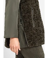 Olsen Women's Mixed Media Coat with Removable Hood