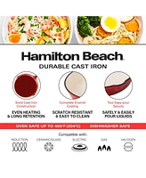 Hamilton Beach Enameled Cast Iron Fry Pan 8-Inch Red, Cream Enamel Coating, Skillet Pan for Stove Top and Oven