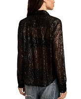 Lucky Brand Women's Sequin Mesh Button-Front Shirt